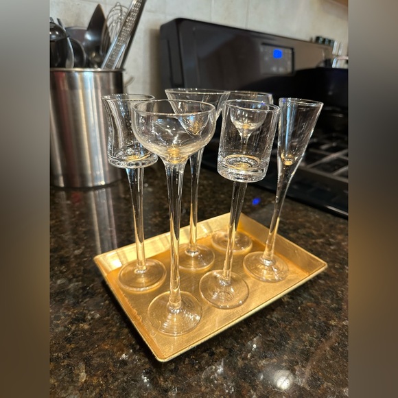 Set of 6 Sherry Dessert Wine Glasses w/ Gold Tray - Picture 3 of 3
